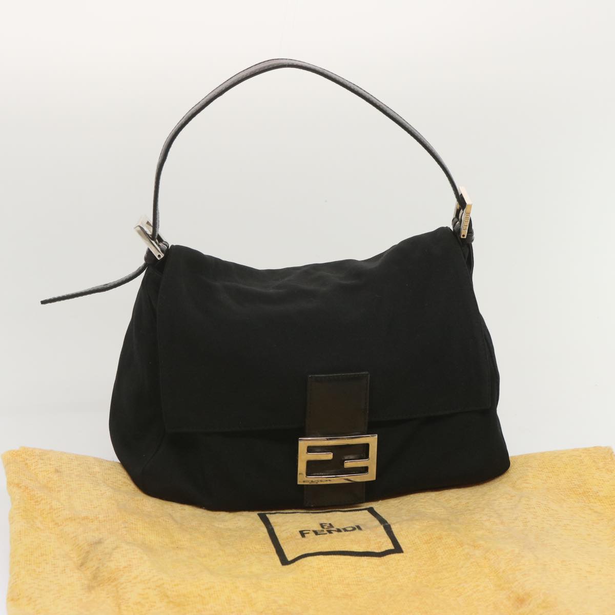 FENDI Mamma Baguette Shoulder Bag Nylon Black