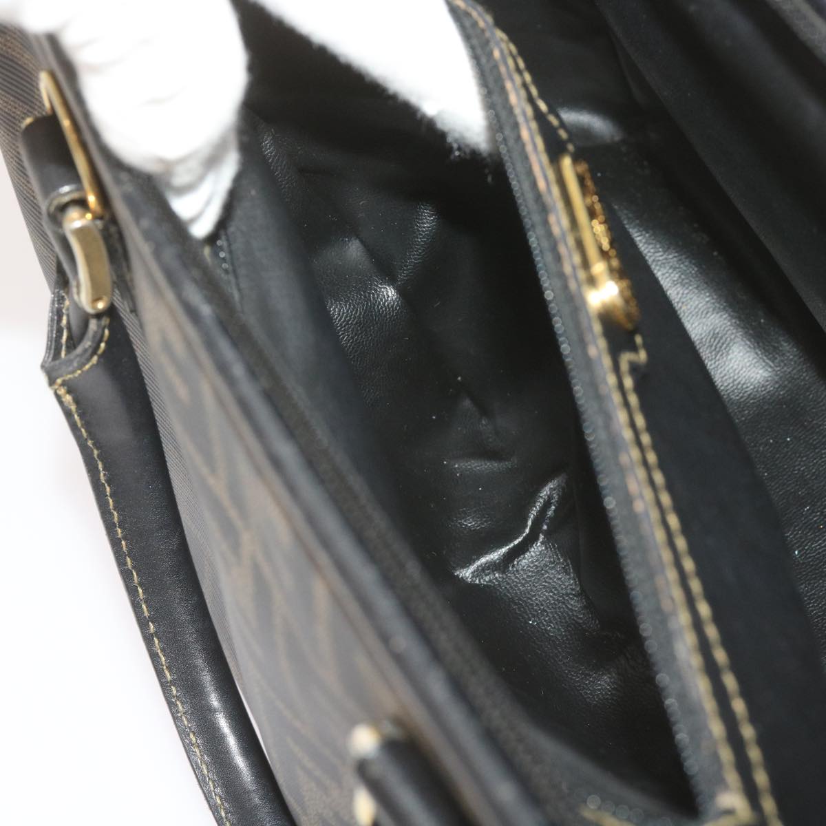 FENDI Zucca Canvas Hand Bag Black Brown yk11054