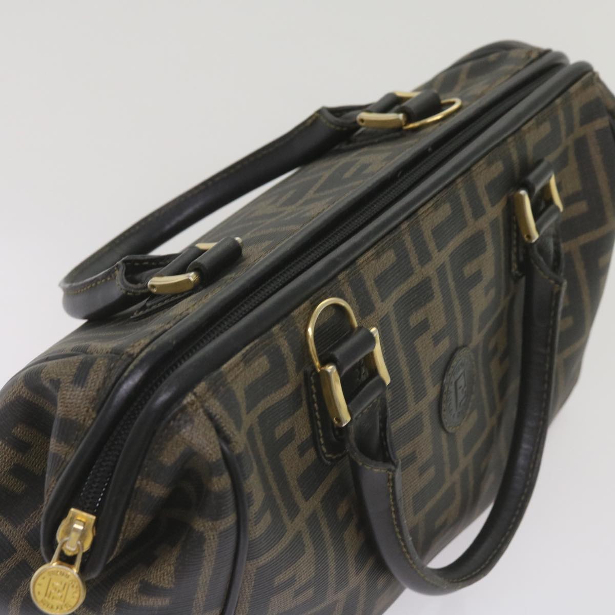 FENDI Zucca Canvas Hand Bag Black Brown yk11054