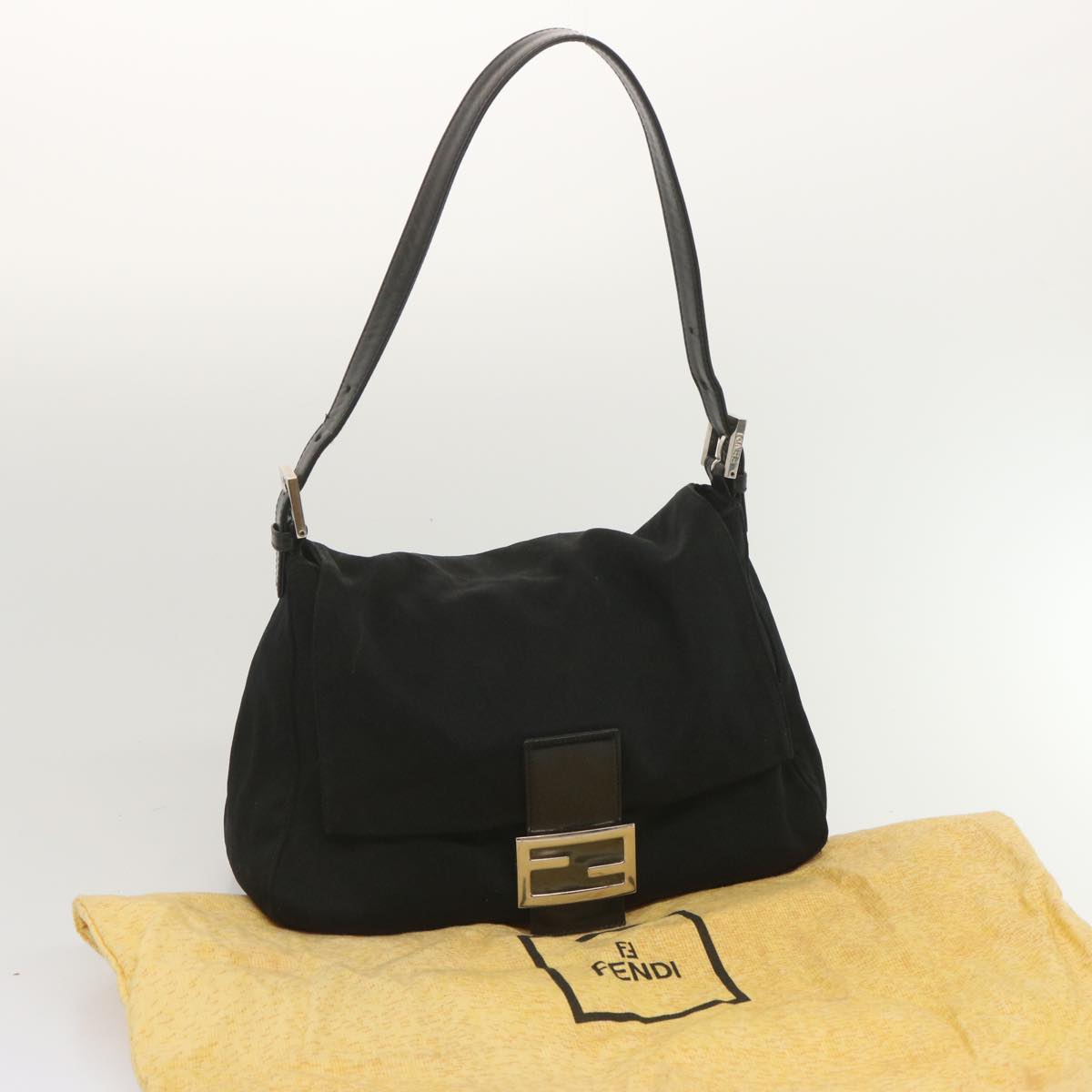 FENDI Mamma Baguette Shoulder Bag Nylon Black yk11070