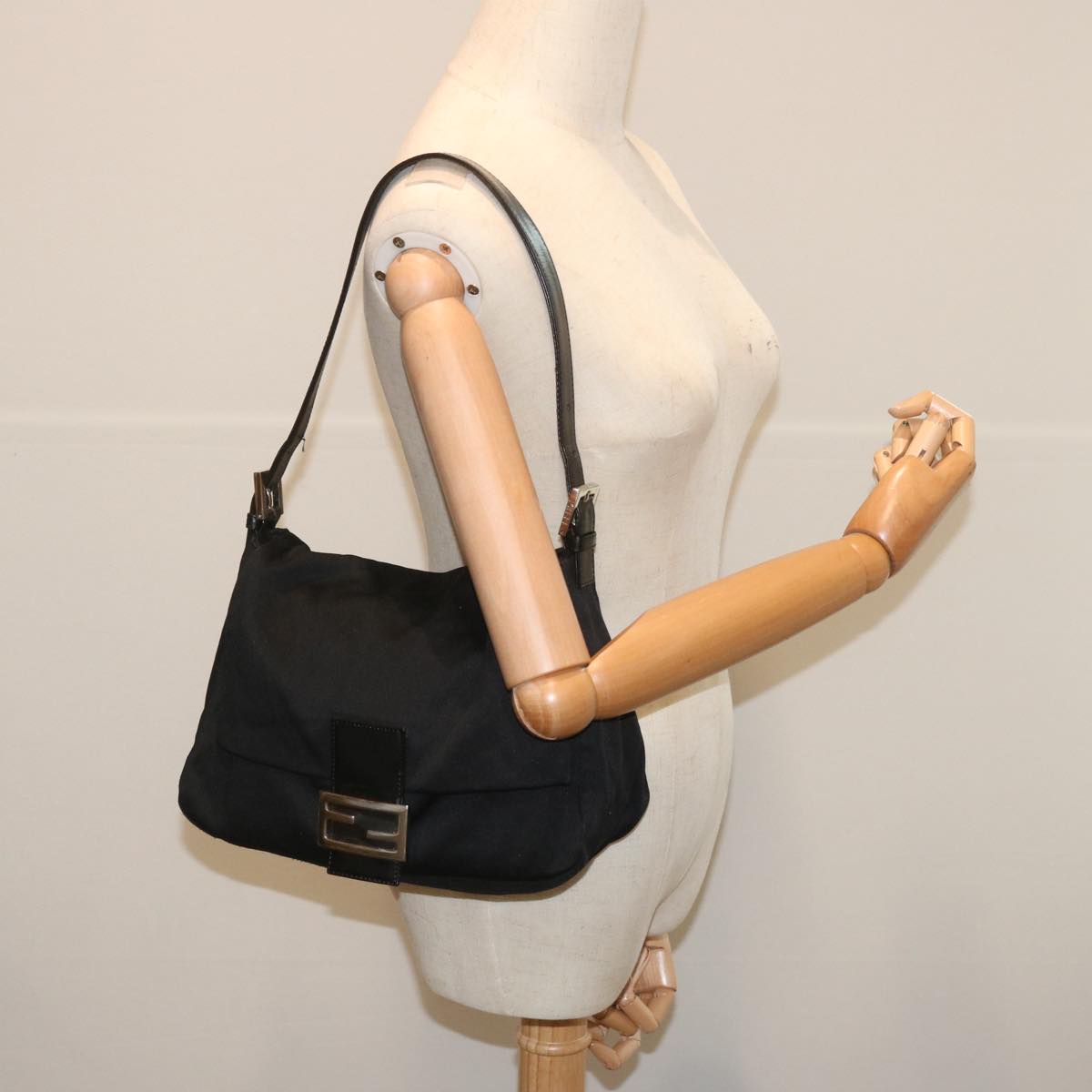 FENDI Mamma Baguette Shoulder Bag Nylon Black yk11070