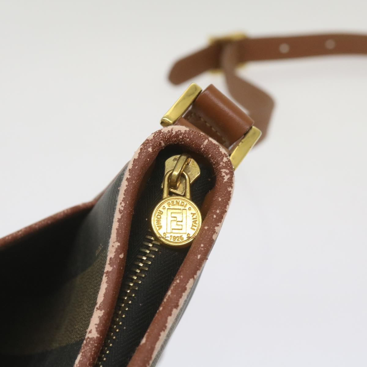 FENDI Pecan Canvas Shoulder Bag Brown Black yk11276