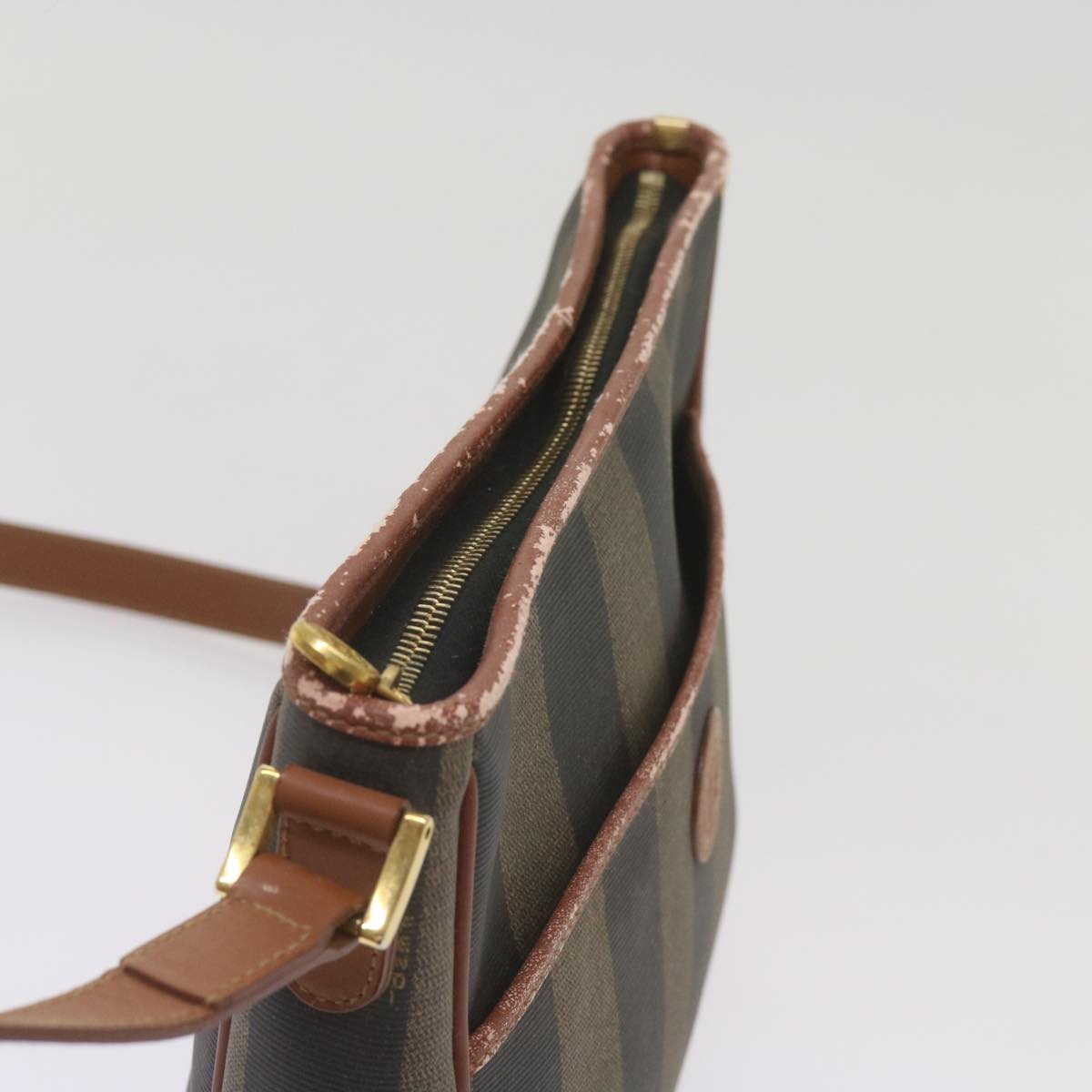 FENDI Pecan Canvas Shoulder Bag Brown Black yk11276