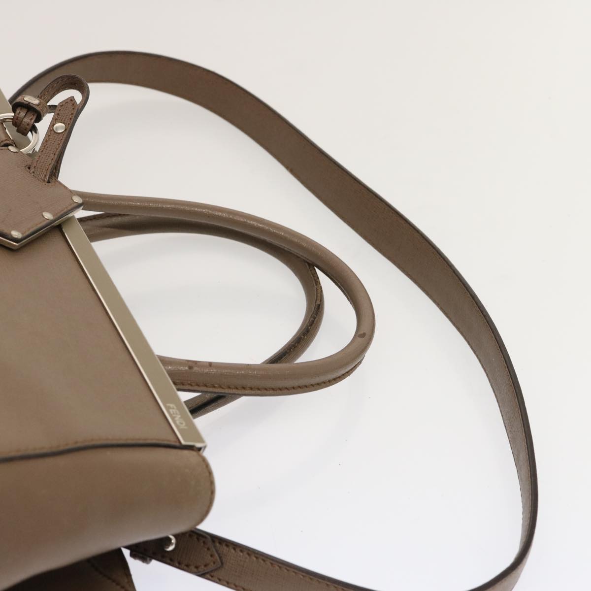 FENDI Hand Bag Leather 2way Gray Beige yk11379