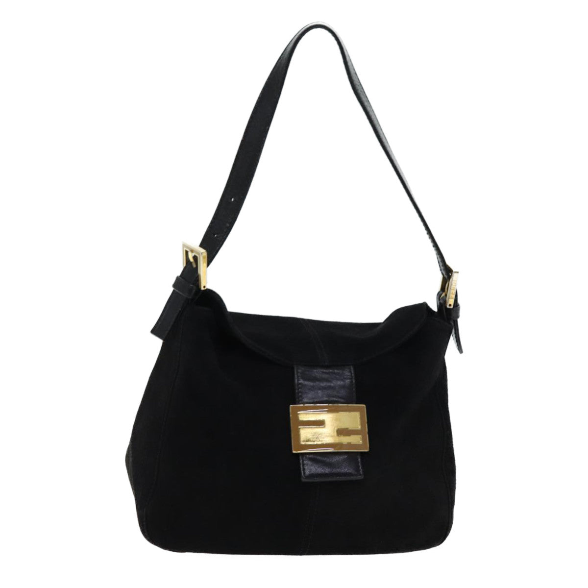 FENDI Mamma Baguette Shoulder Bag Suede Black yk11454