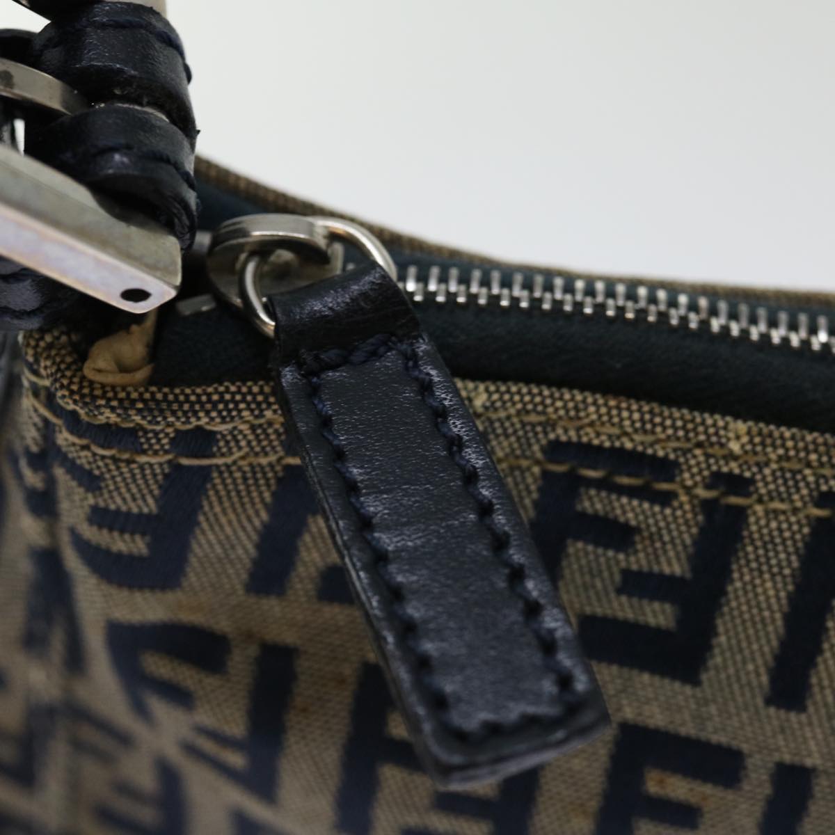 FENDI Zucchino Canvas Hand Bag Navy yk11547