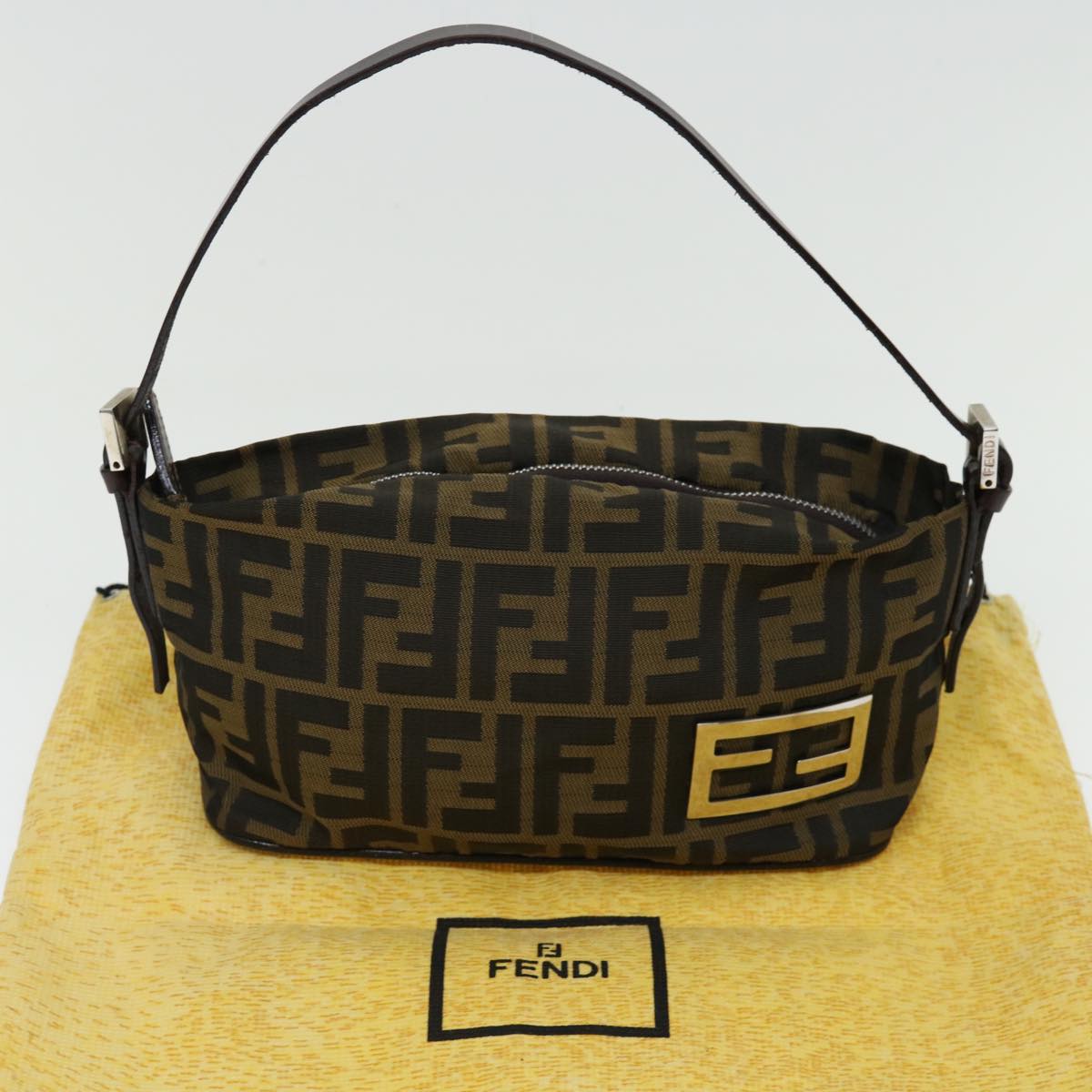 FENDI Zucca Canvas Hand Bag Brown Black yk11574