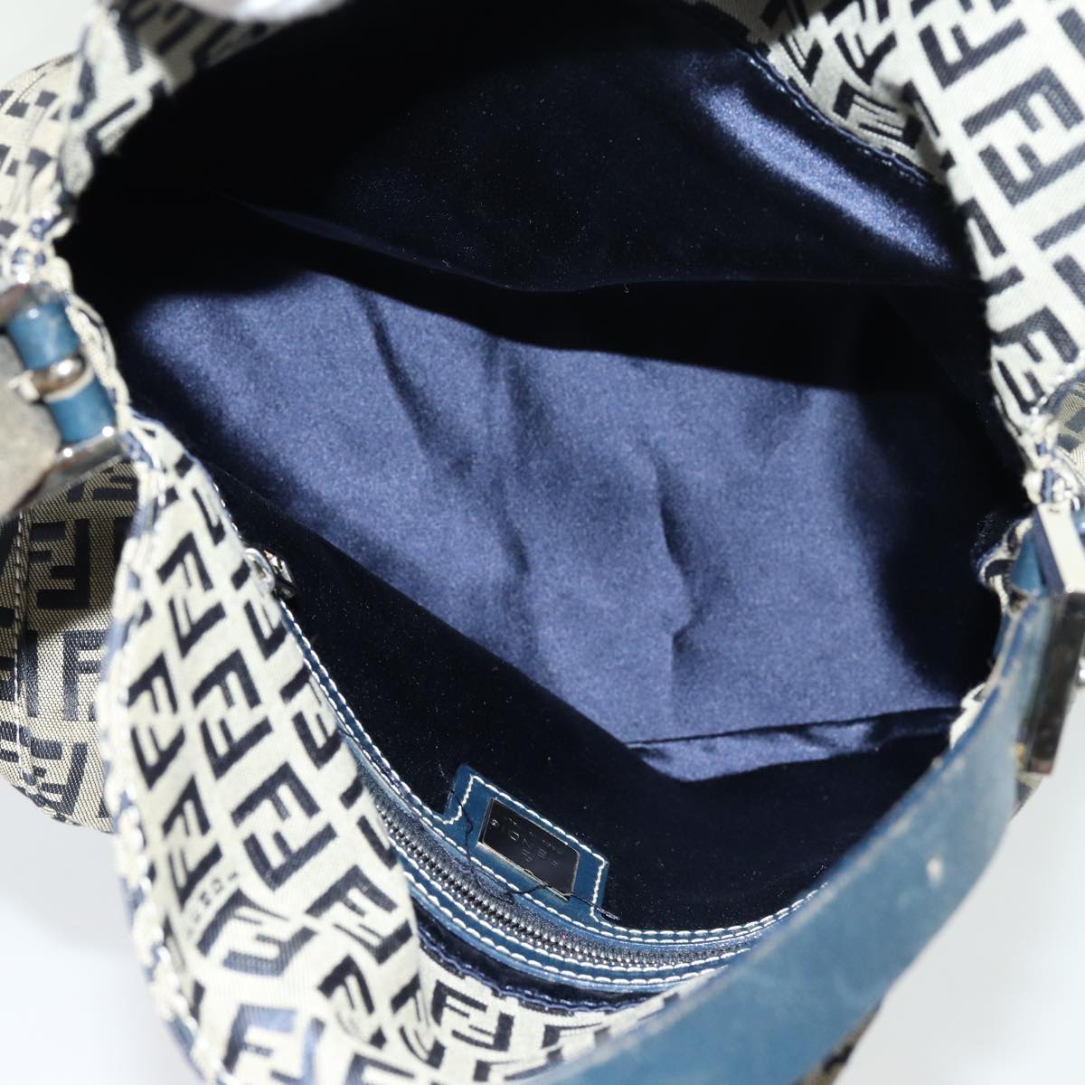 FENDI Zucchino Canvas Mamma Baguette Shoulder Bag Navy yk11630