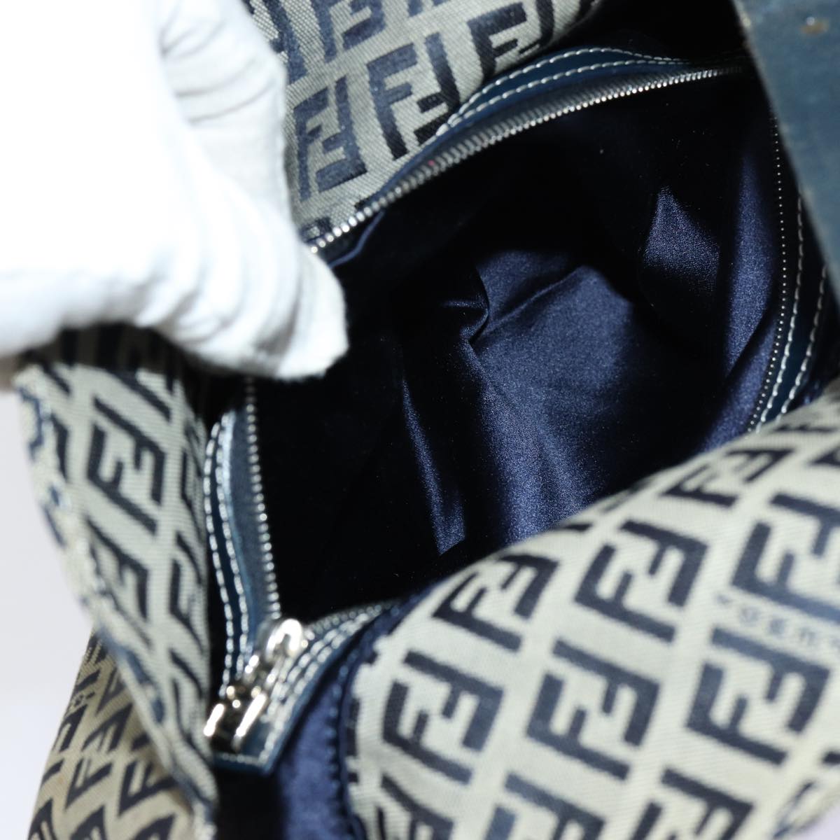 FENDI Zucchino Canvas Mamma Baguette Shoulder Bag Navy yk11630