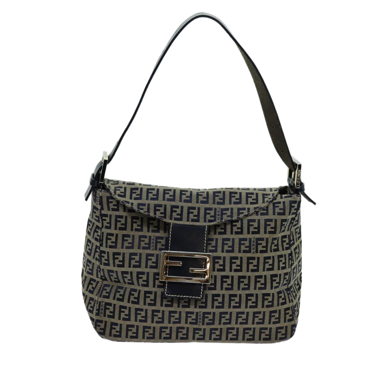 FENDI Zucchino Canvas Mamma Baguette Shoulder Bag Navy yk11630
