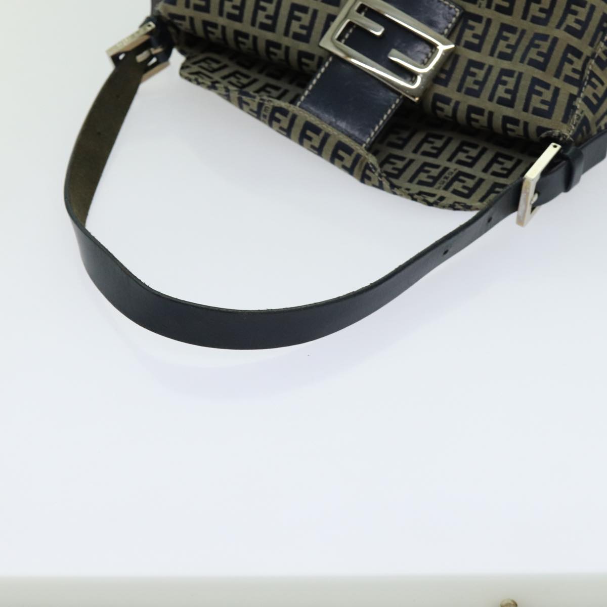 FENDI Zucchino Canvas Mamma Baguette Shoulder Bag Navy yk11630