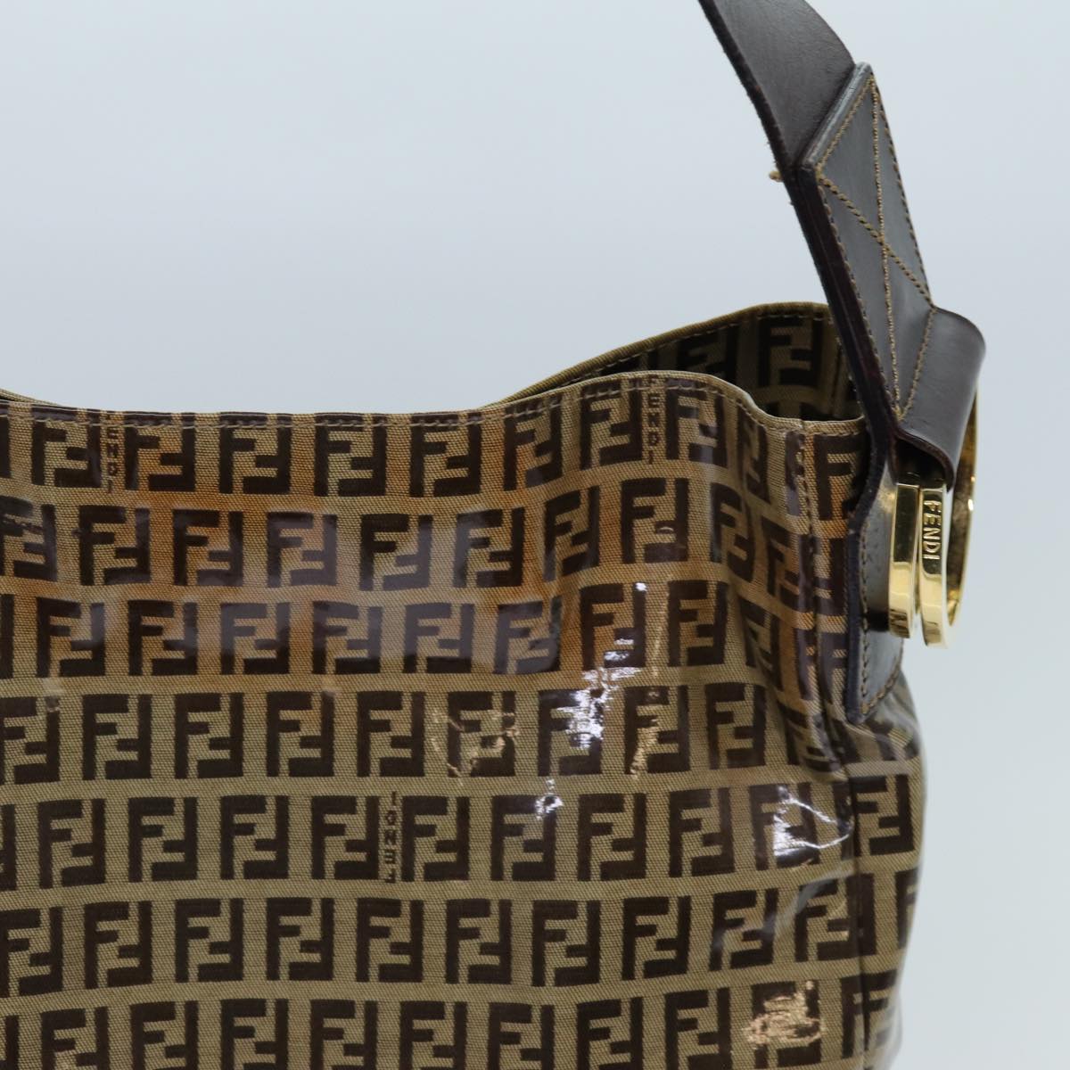 FENDI Zucchino Canvas Shoulder Bag Beige yk11646