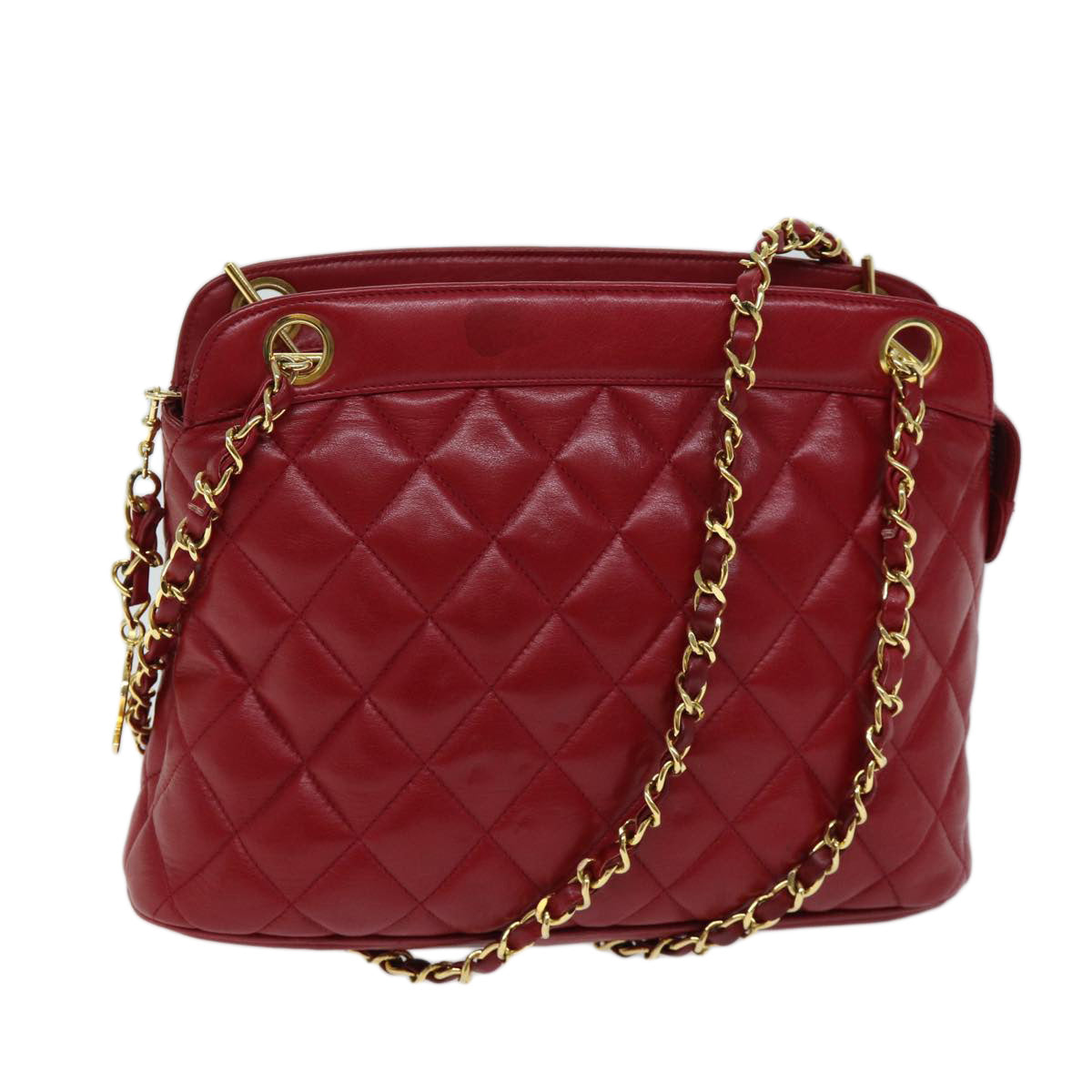 CHANEL Matelasse Chain Shoulder Bag Leather Red CC yk11662