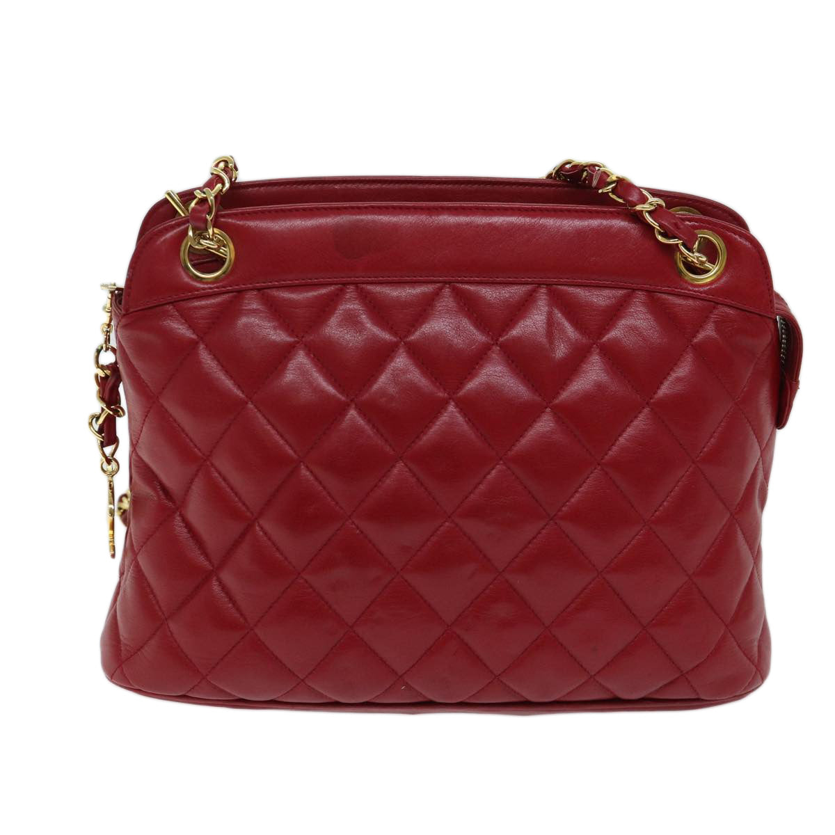 CHANEL Matelasse Chain Shoulder Bag Leather Red CC yk11662