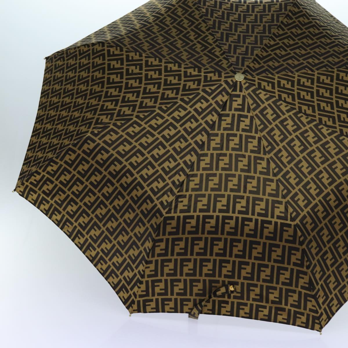 FENDI Zucca Canvas Folding Umbrella Nylon Brown Black yk11731