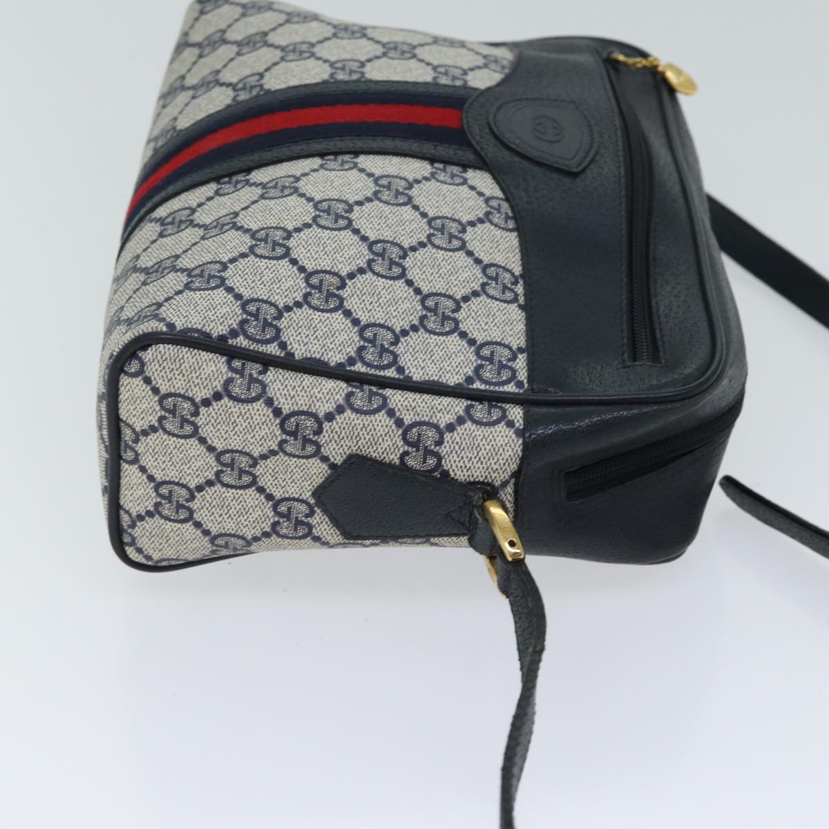 GUCCI GG Canvas Sherry Line Shoulder Bag PVC Navy Red yk11810