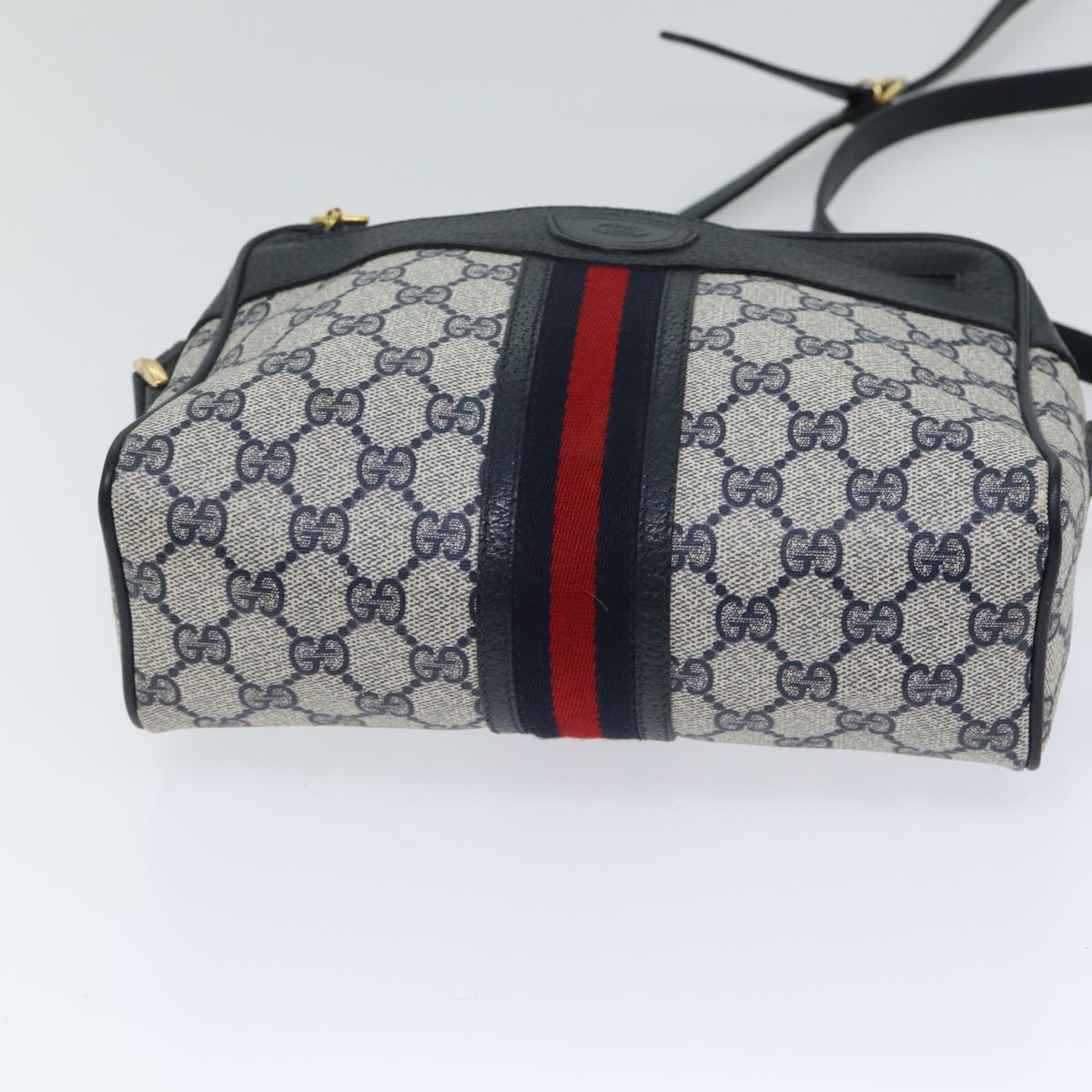 GUCCI GG Canvas Sherry Line Shoulder Bag PVC Navy Red yk11810