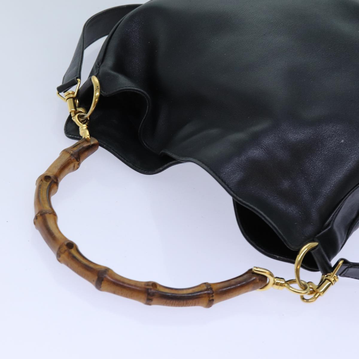 GUCCI Bamboo Hand Bag Leather 2way Black 001 2113 1638 yk11916