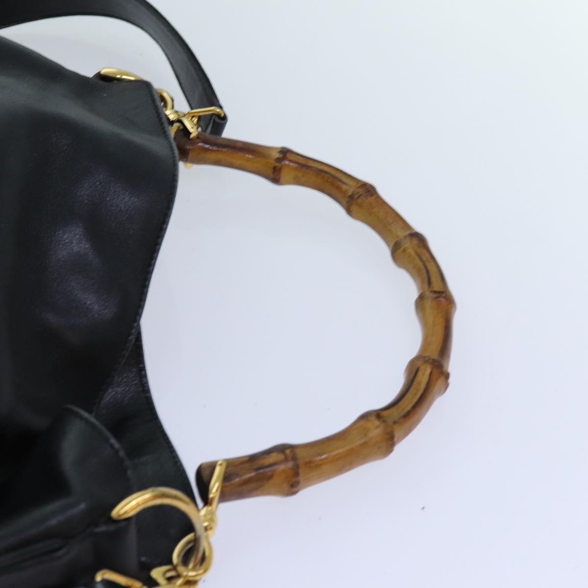 GUCCI Bamboo Hand Bag Leather 2way Black 001 2113 1638 yk11916