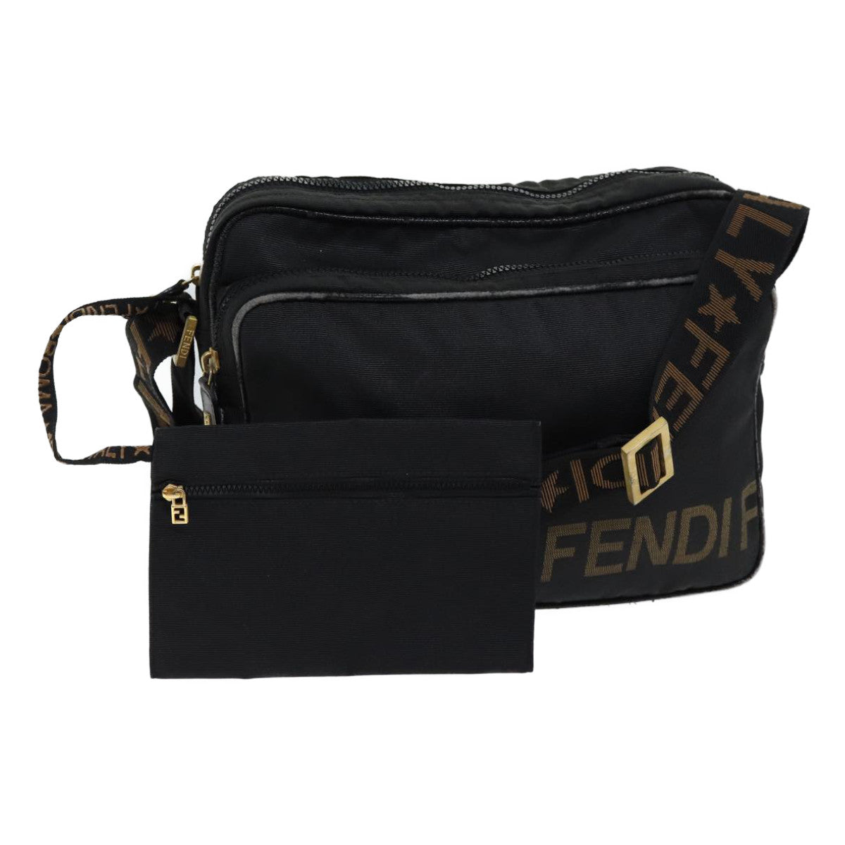 FENDI Shoulder Bag Canvas Black yk11949