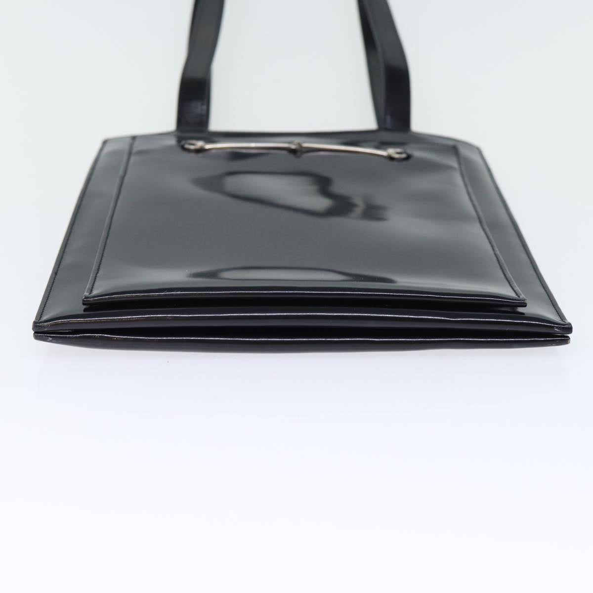 GUCCI Horsebit Shoulder Bag Enamel Black yk11952
