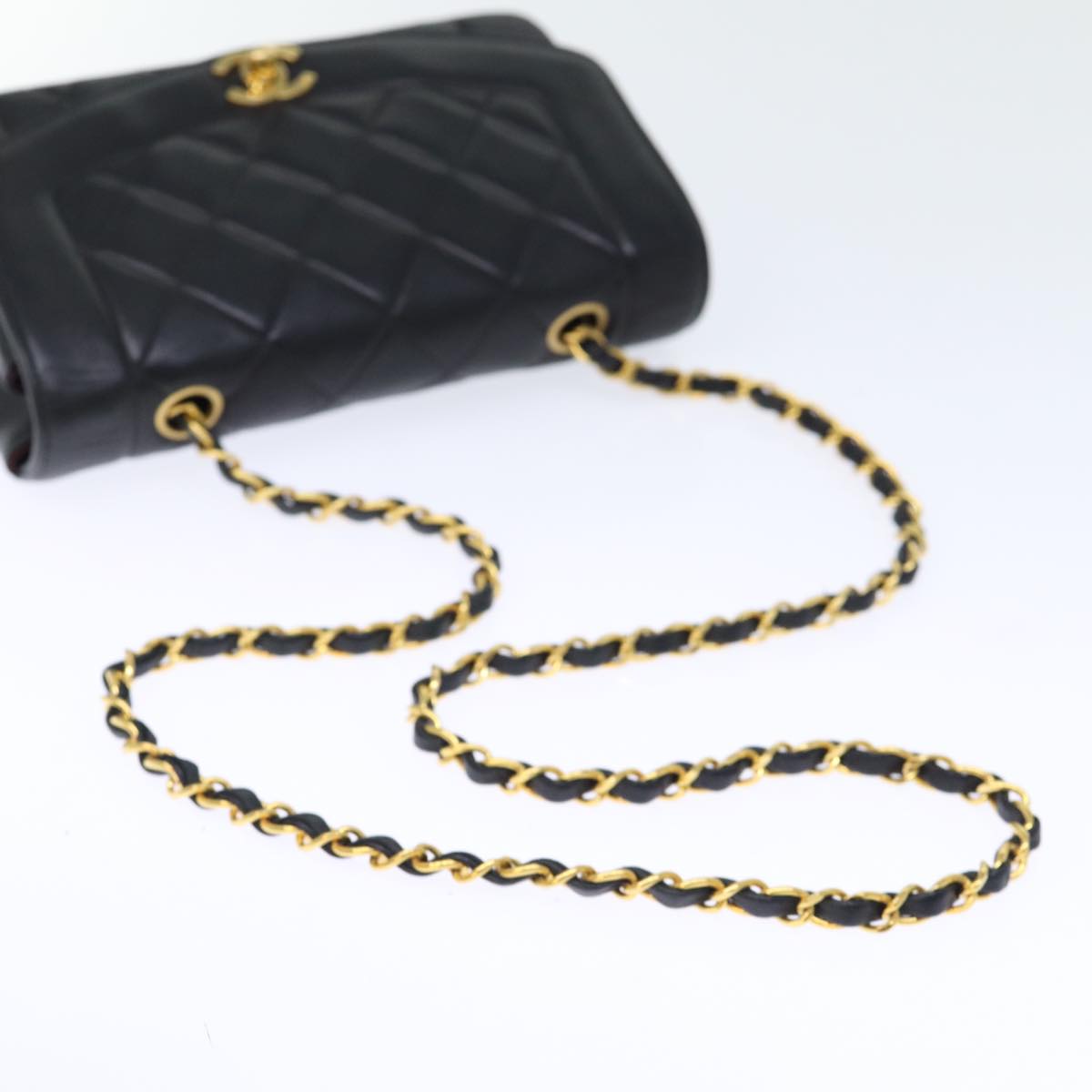 CHANEL Diana Matelasse Chain Shoulder Bag Lamb Skin Black CC yk12192A