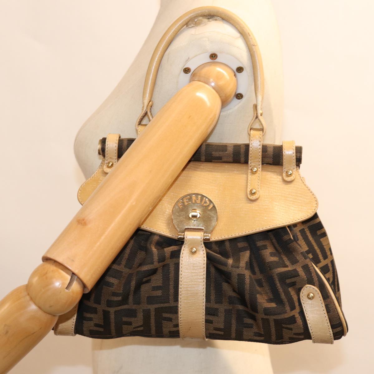 FENDI Zucca Canvas Hand Bag Brown Black yk12269