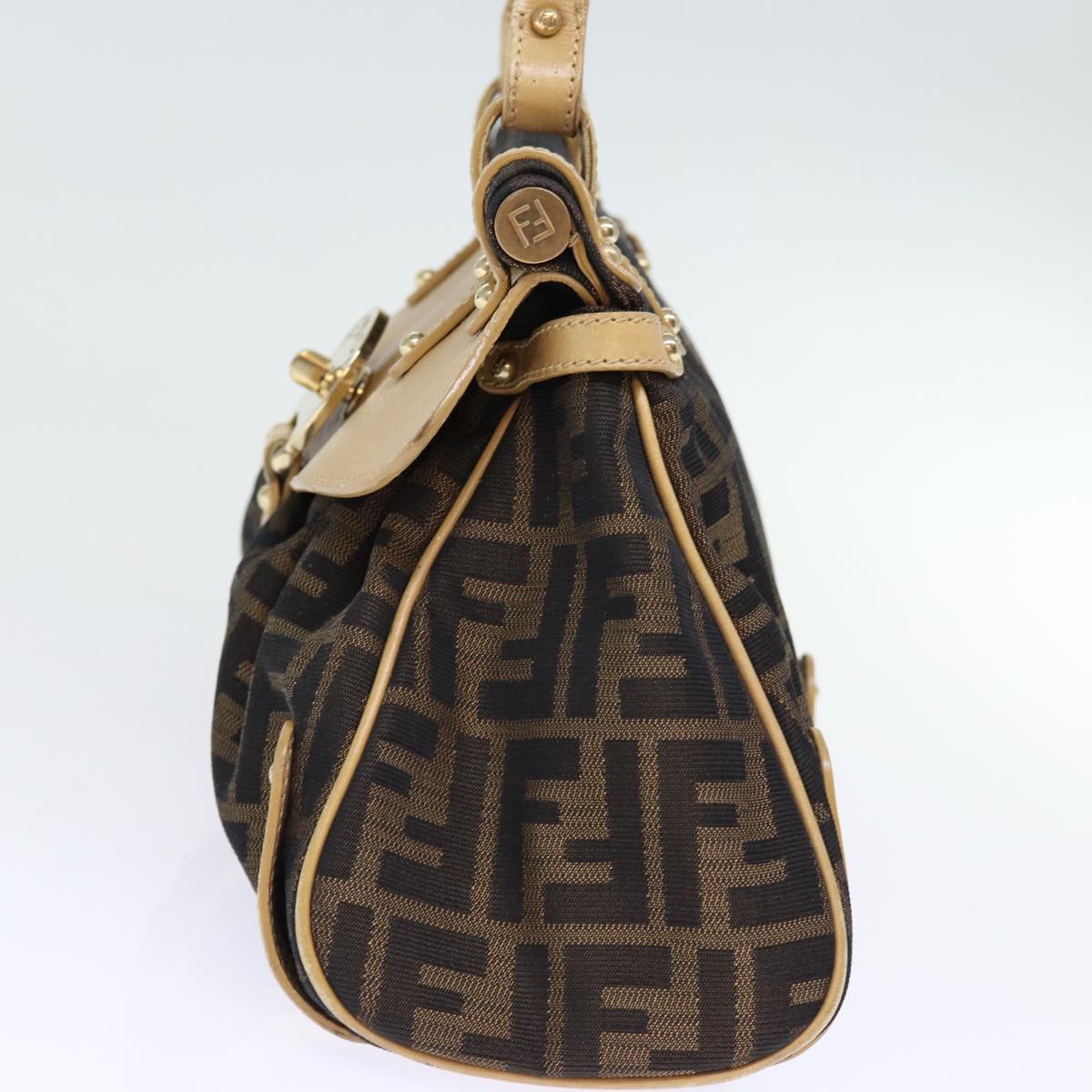 FENDI Zucca Canvas Hand Bag Brown Black yk12269