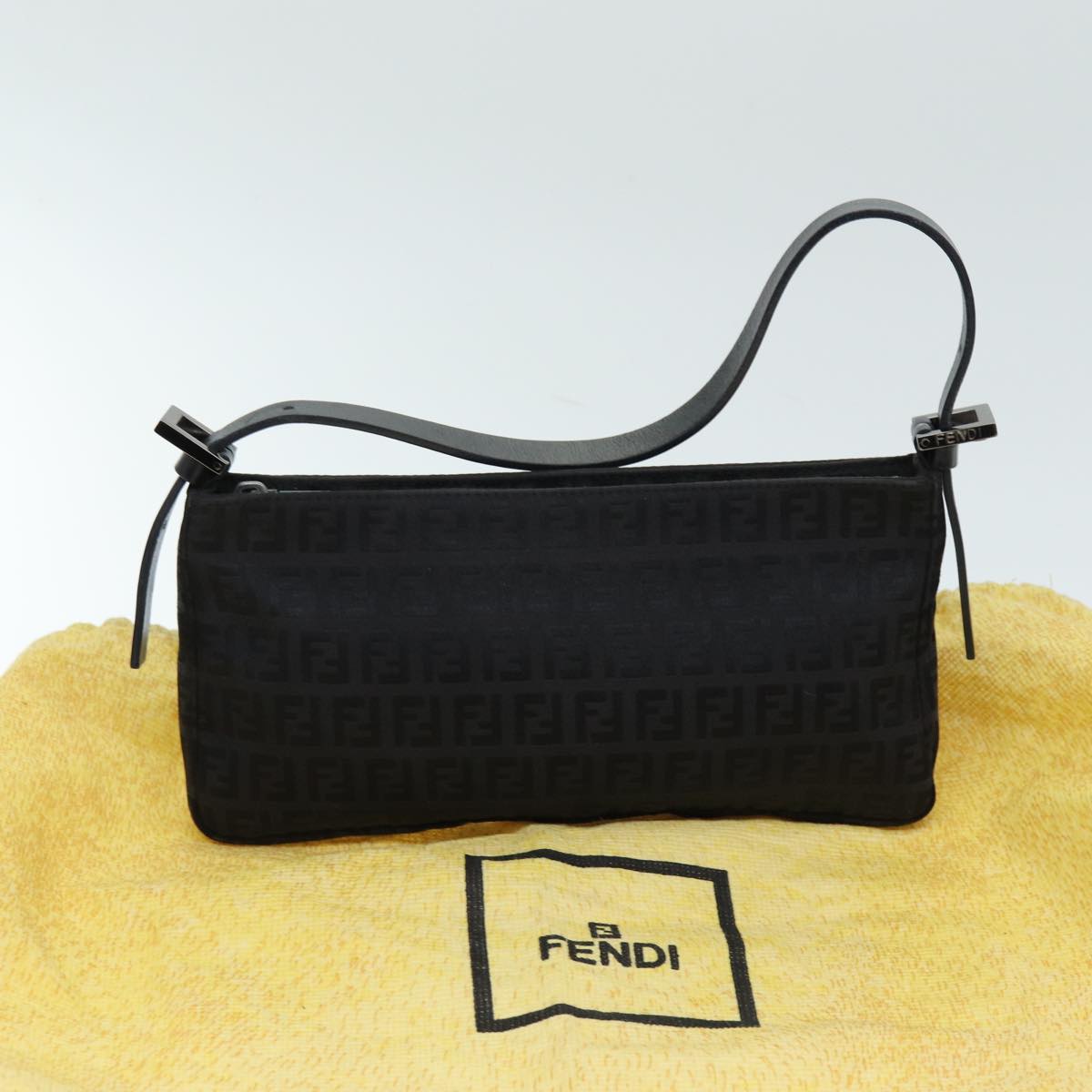 FENDI Zucchino Canvas Hand Bag Black yk12317