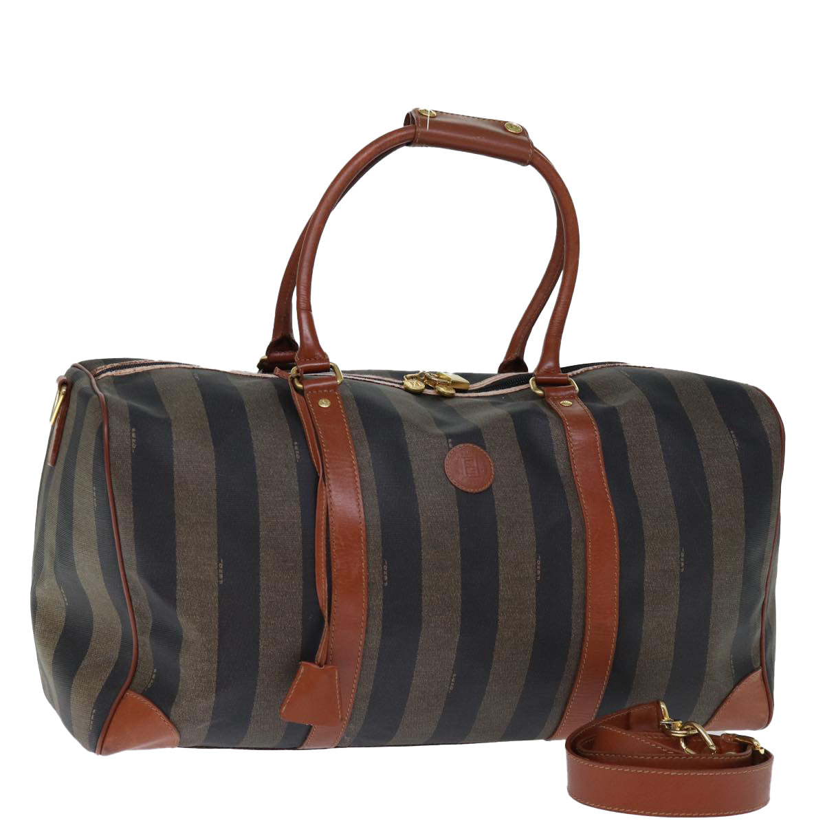 FENDI Pecan Canvas Boston Bag 2way Brown Black yk12324