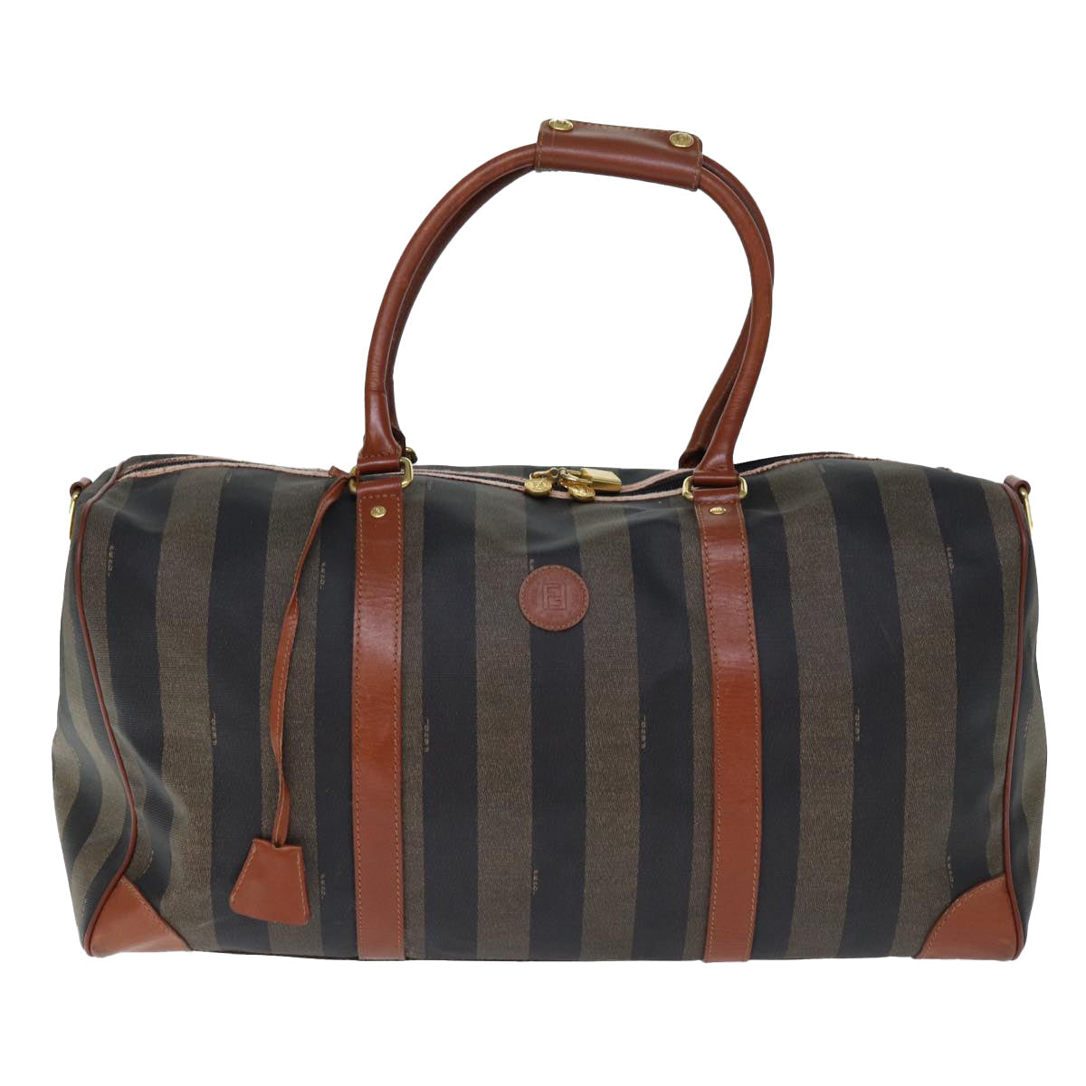 FENDI Pecan Canvas Boston Bag 2way Brown Black yk12324