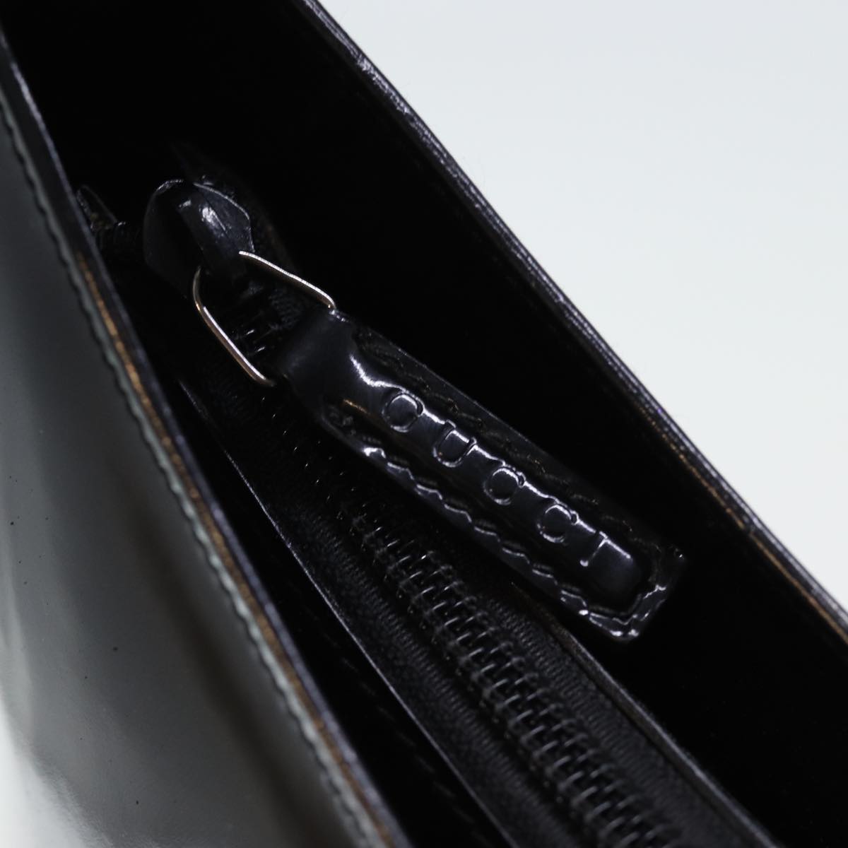 GUCCI Bamboo Hand Bag Enamel Black yk12374