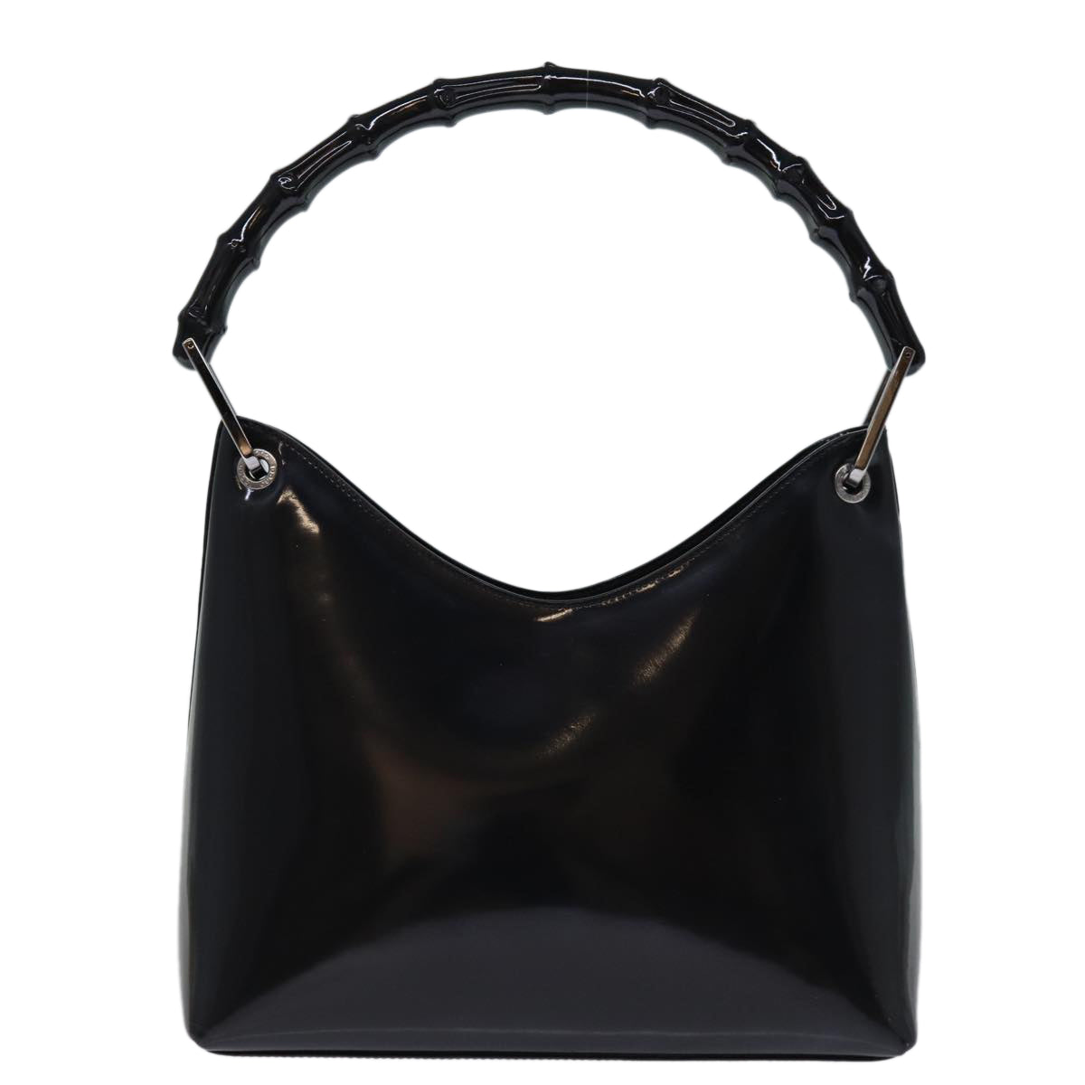 GUCCI Bamboo Hand Bag Enamel Black yk12374