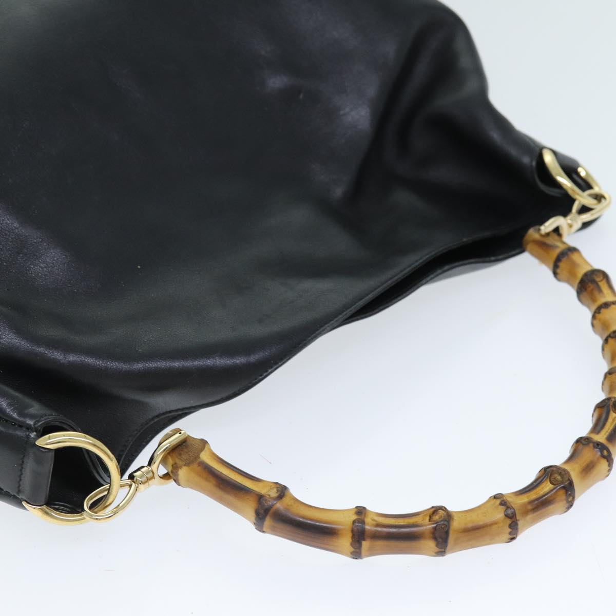 GUCCI Bamboo Hand Bag Leather 2way Black 001 1577 yk12406