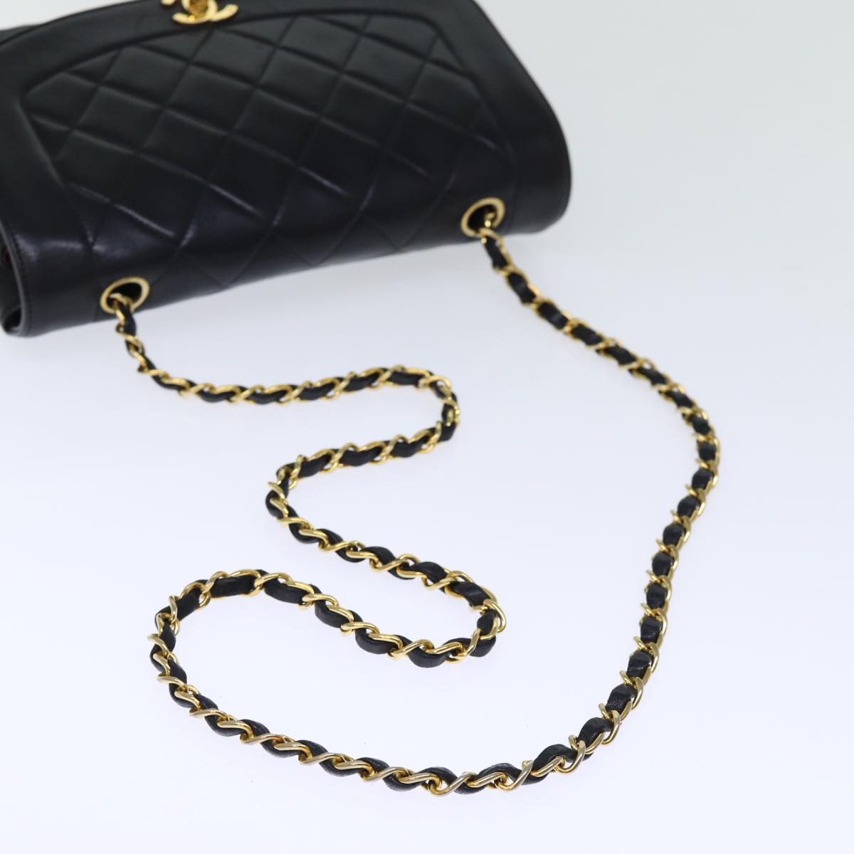 CHANEL Diana Matelasse Chain Shoulder Bag Lamb Skin Black CC yk12418A