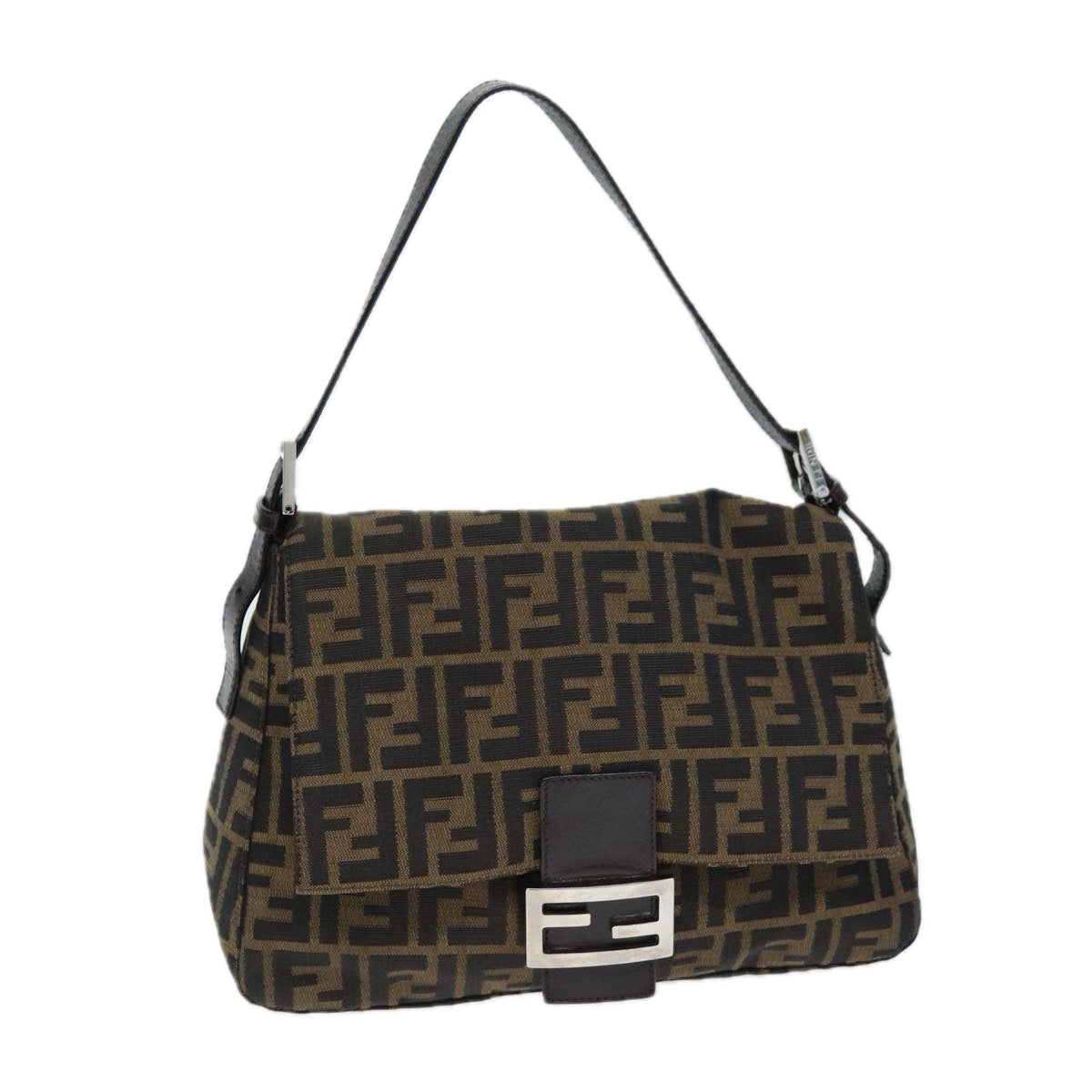 FENDI Zucca Canvas Mamma Baguette Shoulder Bag Black Brown yk12425