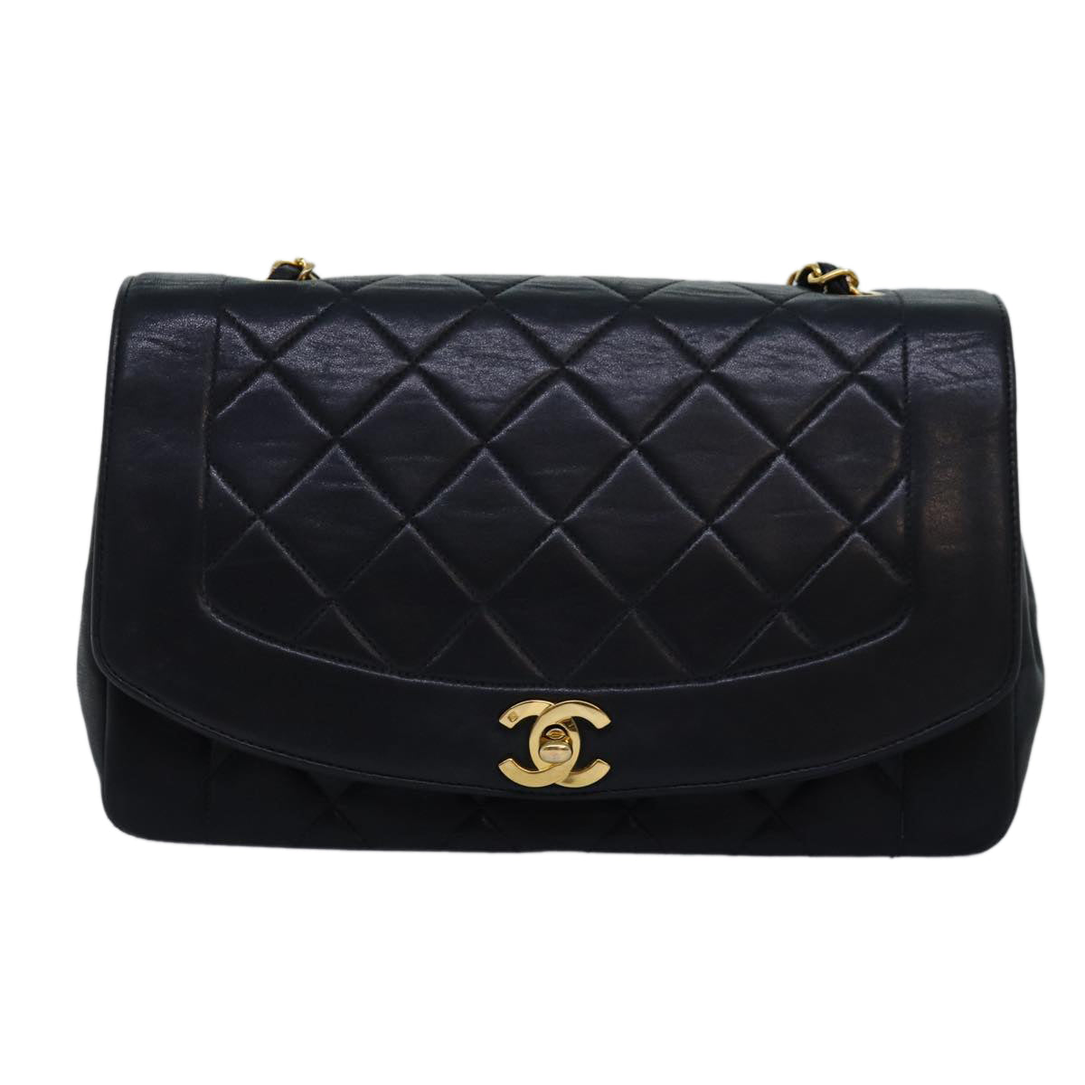CHANEL Diana Matelasse Chain Shoulder Bag Lamb Skin Black CC yk12474