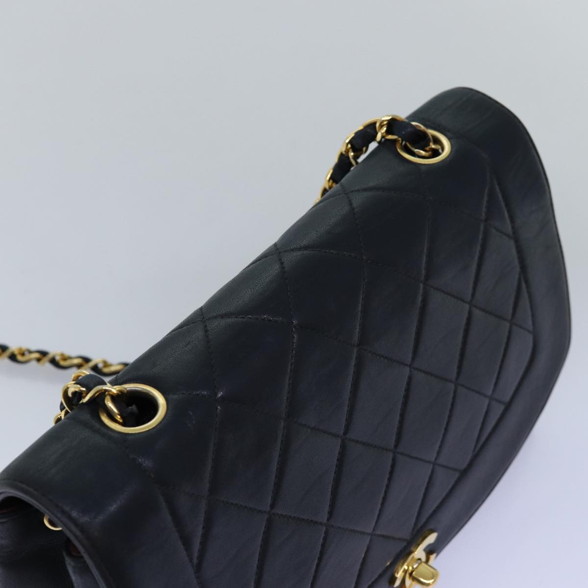 CHANEL Diana Matelasse Chain Shoulder Bag Lamb Skin Black CC yk12474
