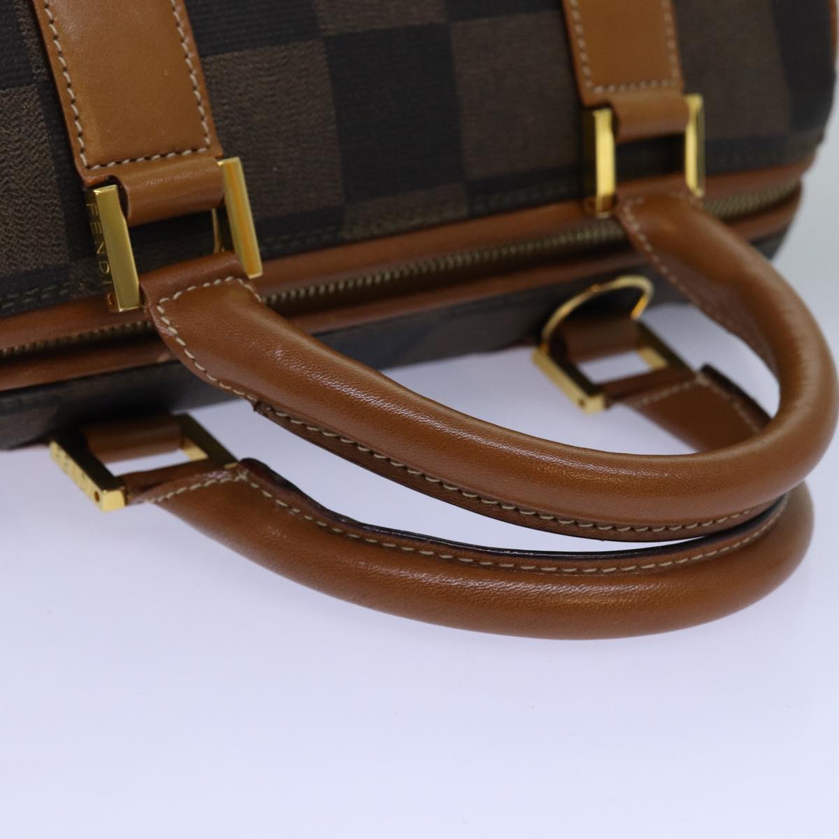 FENDI Pecan Canvas Hand Bag 2way Brown Black yk12478