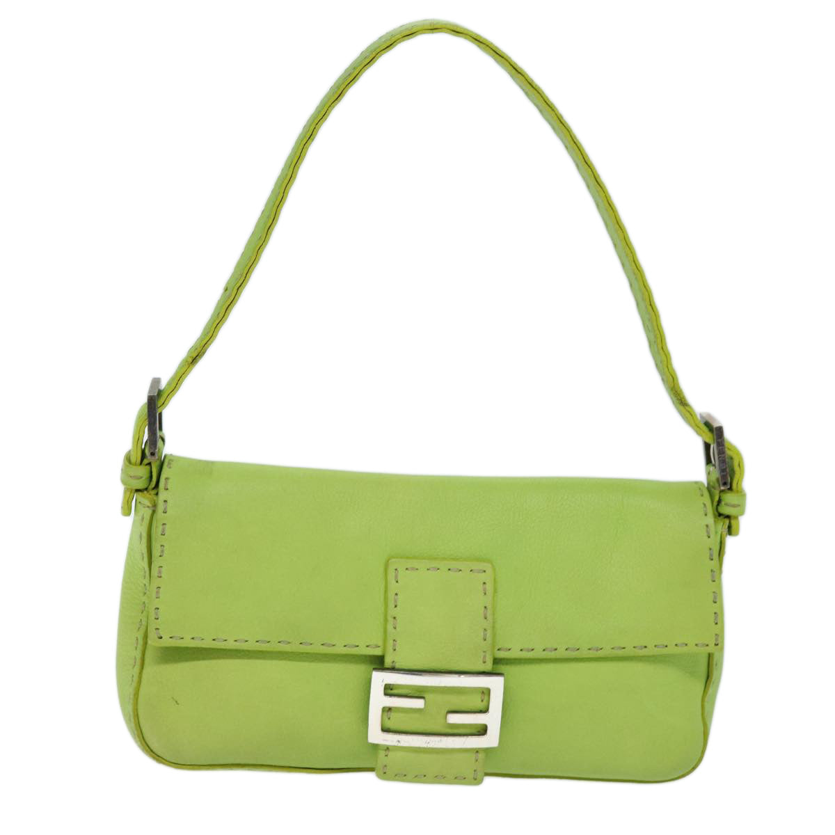 FENDI Celeria Mamma Baguette Shoulder Bag Leather Green yk12521