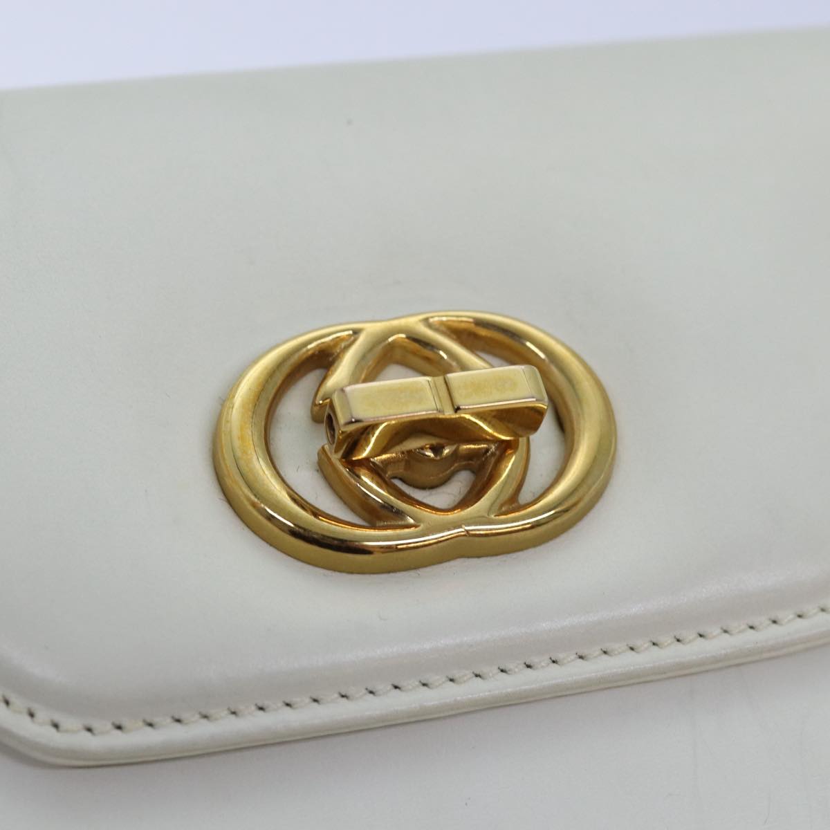 GUCCI Interlocking Shoulder Bag Leather White yk12575