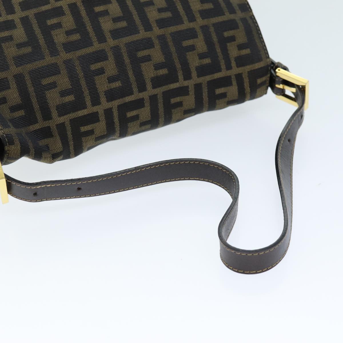 FENDI Zucca Canvas Mamma Baguette Shoulder Bag Black Brown yk12613A