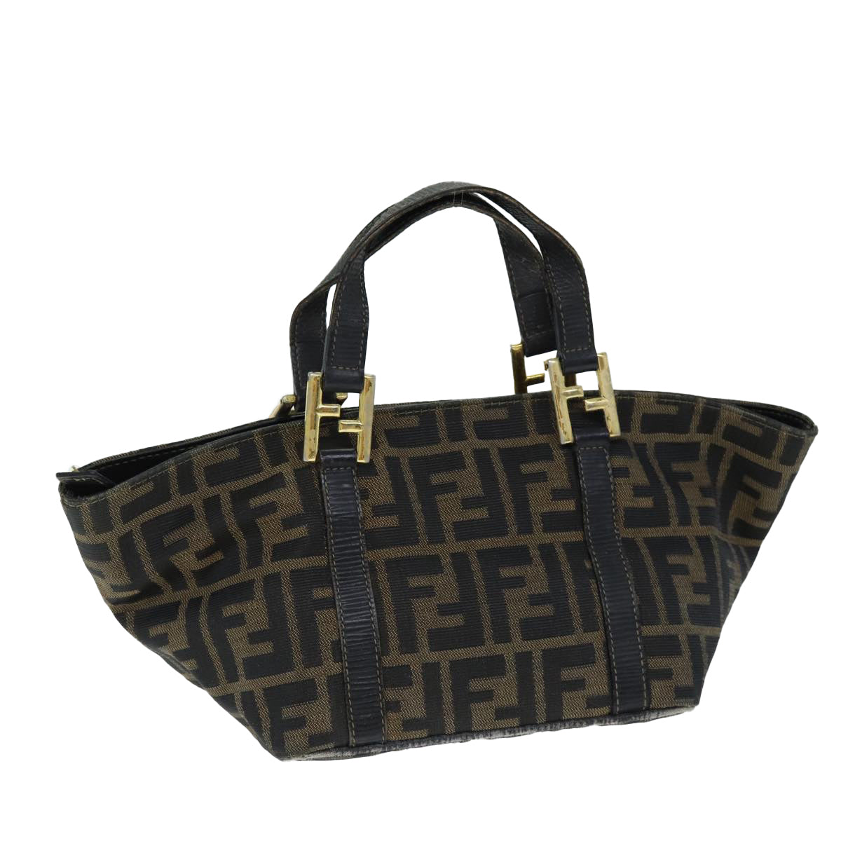 FENDI Zucca Canvas Hand Bag Brown Black yk12658