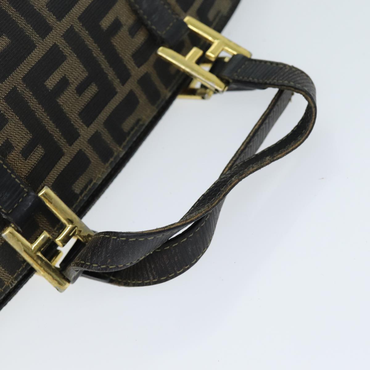 FENDI Zucca Canvas Hand Bag Brown Black yk12658