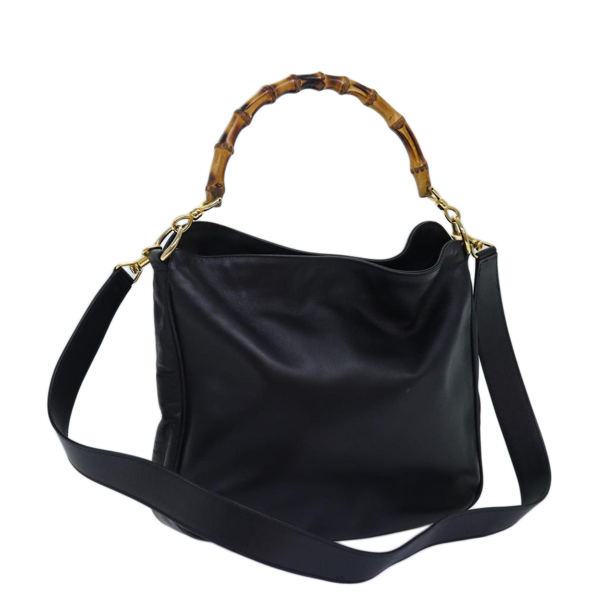GUCCI Bamboo Hand Bag Leather 2way Black 001 1638 yk12693