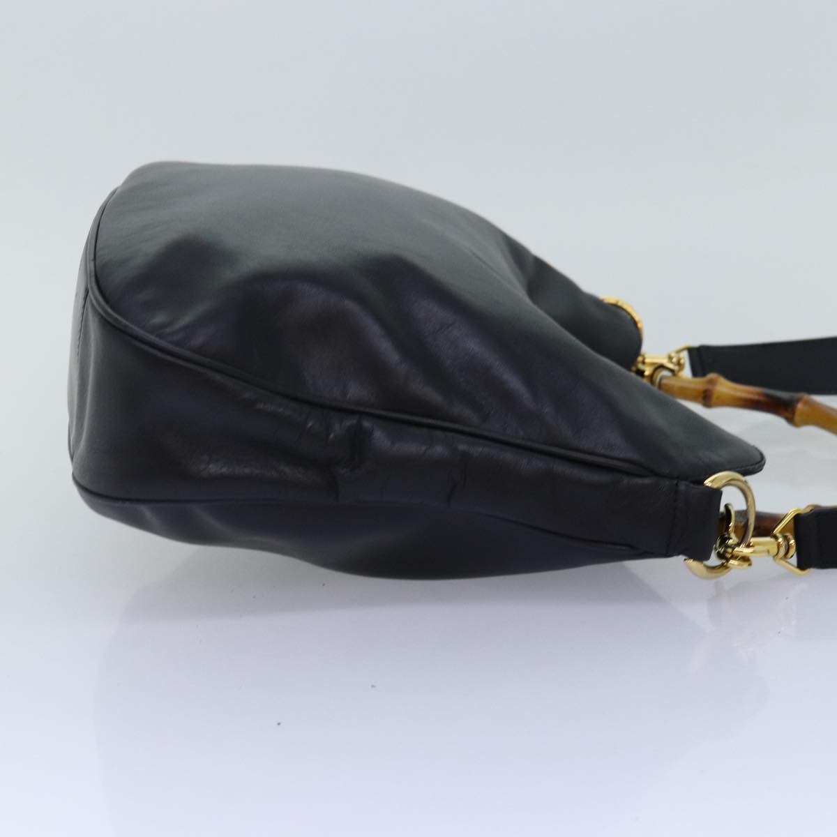 GUCCI Bamboo Hand Bag Leather 2way Black 001 1638 yk12693