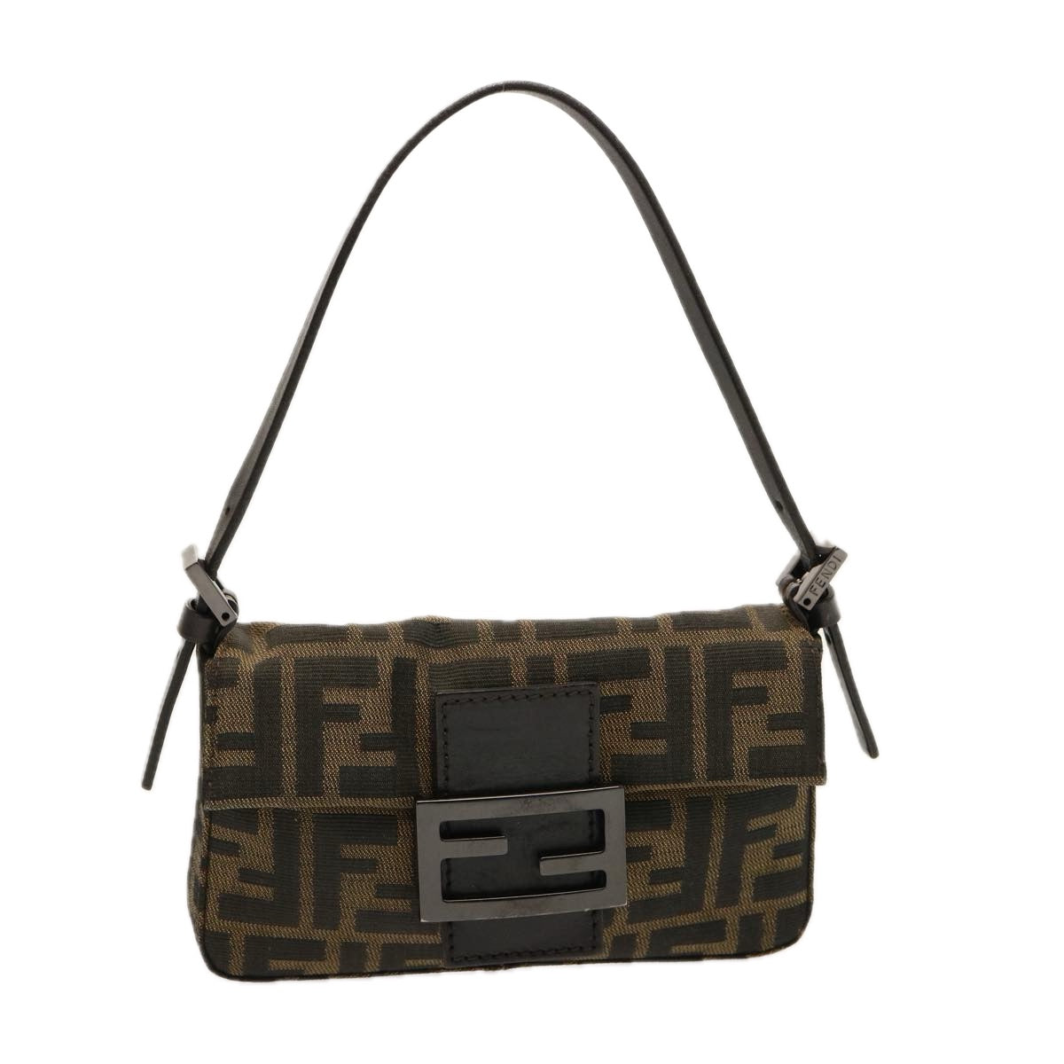 FENDI Zucca Canvas Mini Mamma Baguette Hand Bag Black Brown yk12709