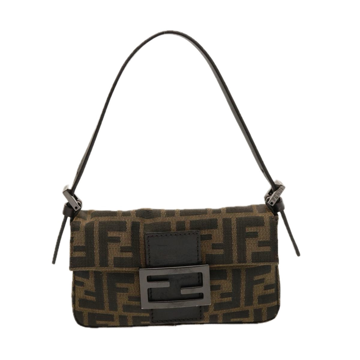 FENDI Zucca Canvas Mini Mamma Baguette Hand Bag Black Brown yk12709