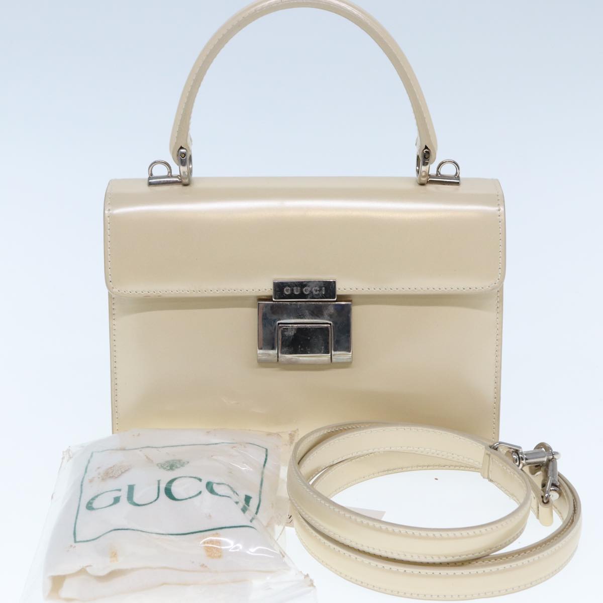 GUCCI Hand Bag Enamel 2way Beige yk12770