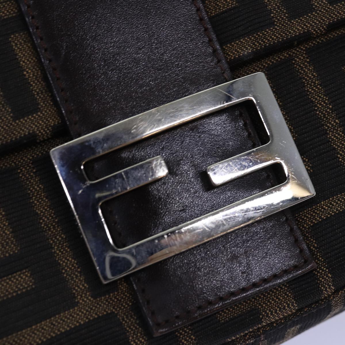 FENDI Zucca Canvas Mamma Baguette Shoulder Bag Black Brown yk12785